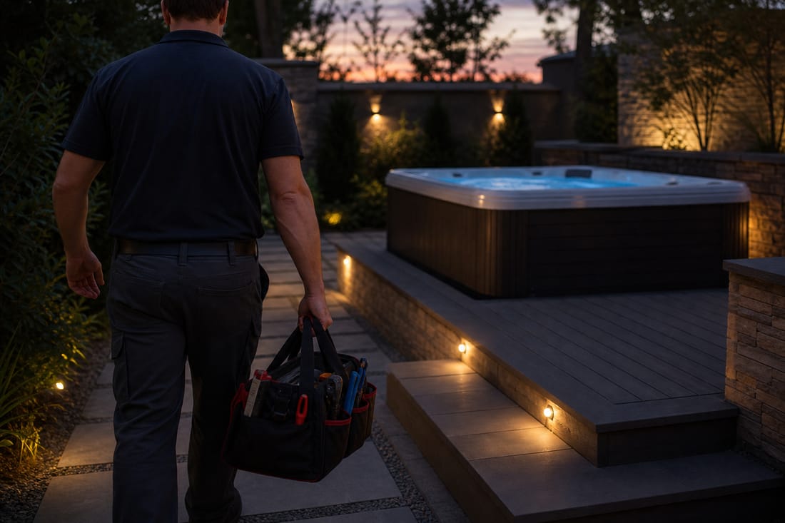 Exemple : technicien se rendant vers un spa extérieur