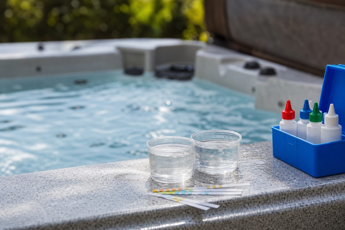 Exemple : bandelettes de test pour équilibrer l'eau du spa